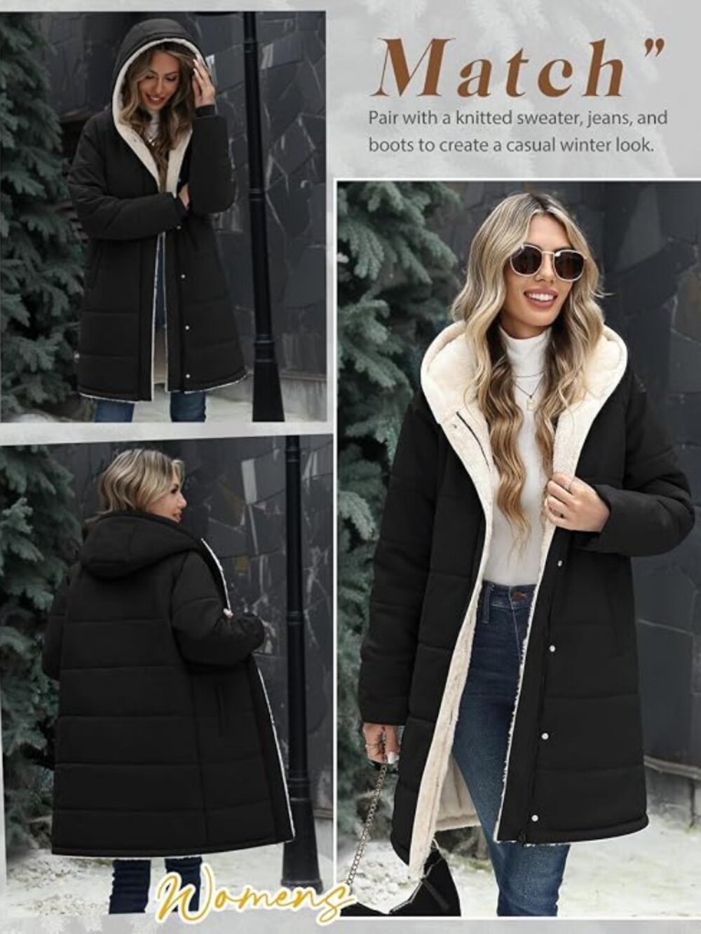 Women Winter Down Coat Fleece Long Warm Hooded Parka Puffer Padded